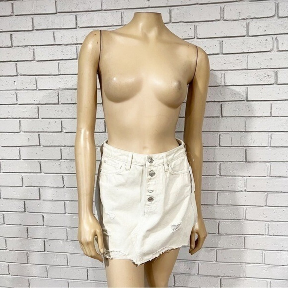 We The Free Free People Distressed Denim Mini Skirt Off White Button Fly Size 26
